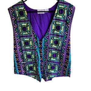 Vintage Spell Bound Vest Size Large Beaded Art to Wear Tie Back Purple Festival